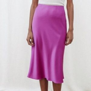 Nanushka Fuchsia satin midi slip skirt